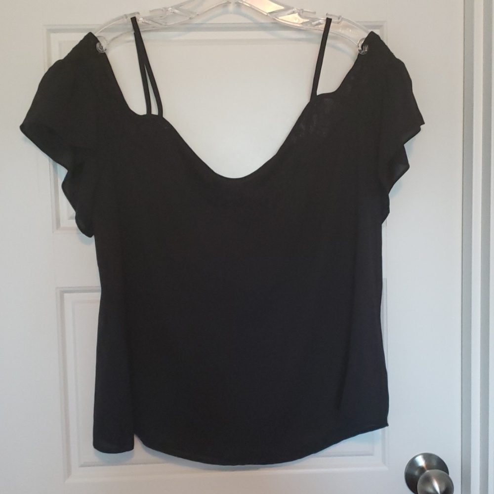 Never worn black ruffled cold shoulder tank